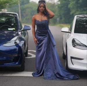 Navy Blue Sequin Satin Gown size 2